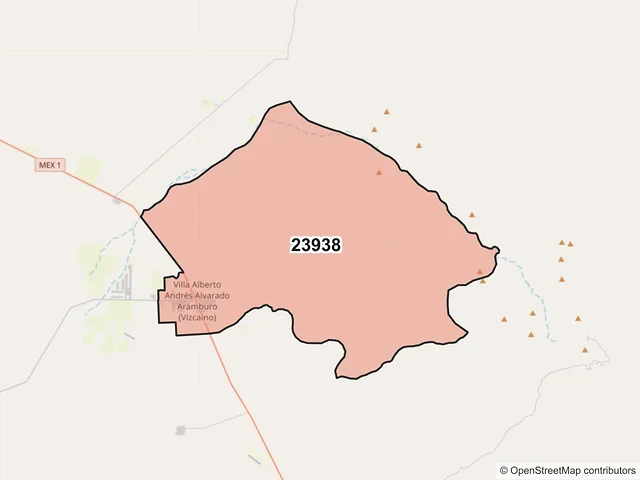 Mapa del código postal 23938, Mulegé, Baja California Sur