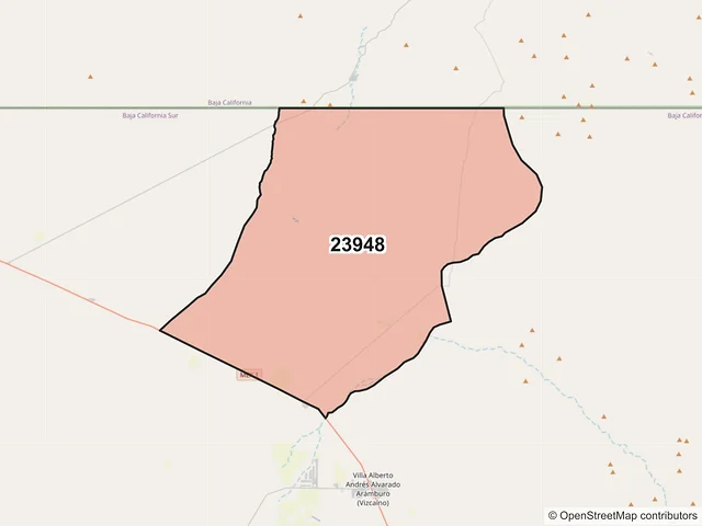 Mapa del código postal 23948, Mulegé, Baja California Sur