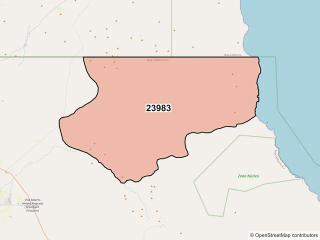 Mapa del código postal 23983, Mulegé, Baja California Sur