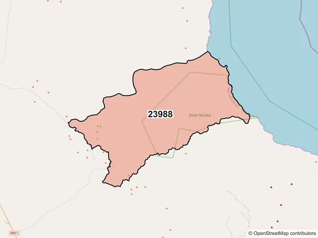 Mapa del código postal 23988, Mulegé, Baja California Sur