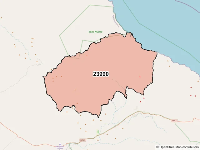Mapa del código postal 23990, Mulegé, Baja California Sur