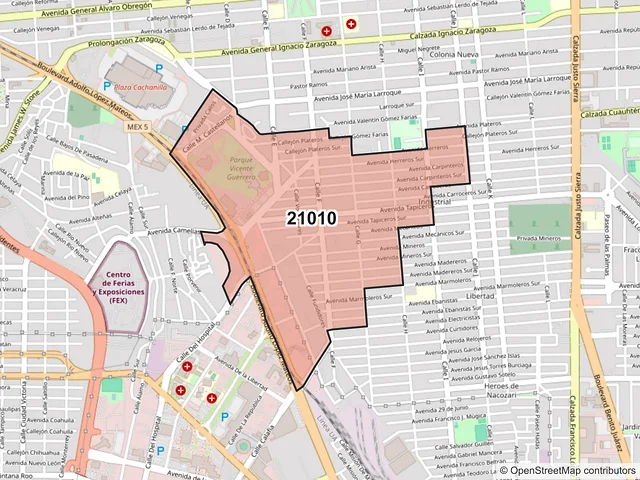 Mapa del código postal 21010, Mexicali, Baja California