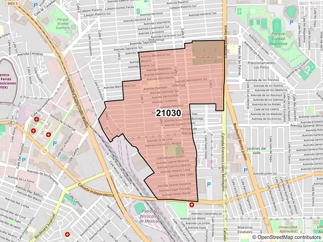 Mapa del código postal 21030, Mexicali, Baja California