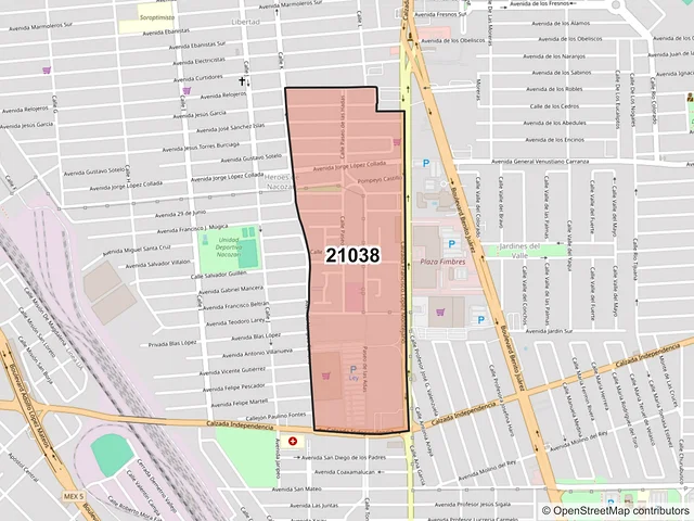 Mapa del código postal 21038, Mexicali, Baja California