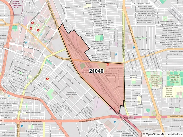 Mapa del código postal 21040, Mexicali, Baja California