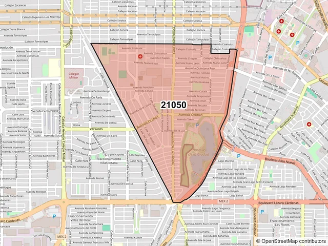 Mapa del código postal 21050, Mexicali, Baja California