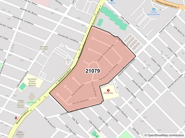 Mapa del código postal 21079, Mexicali, Baja California