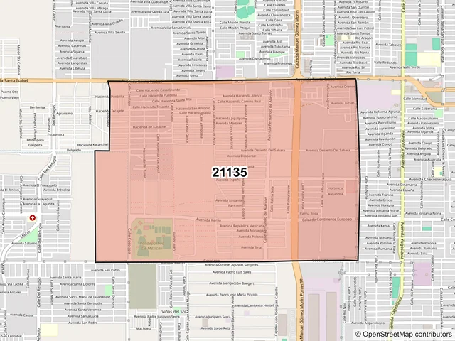 Mapa del código postal 21135, Mexicali, Baja California