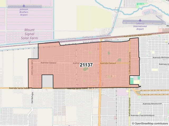 Mapa del código postal 21137, Mexicali, Baja California