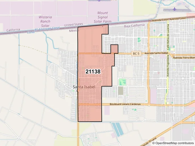 Mapa del código postal 21138, Mexicali, Baja California