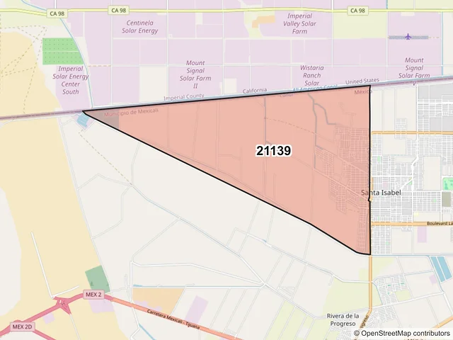 Mapa del código postal 21139, Mexicali, Baja California