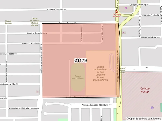 Mapa del código postal 21179, Mexicali, Baja California