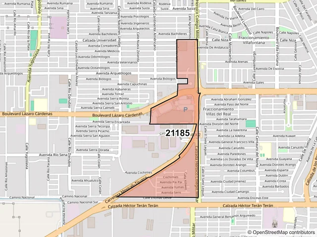 Mapa del código postal 21185, Mexicali, Baja California