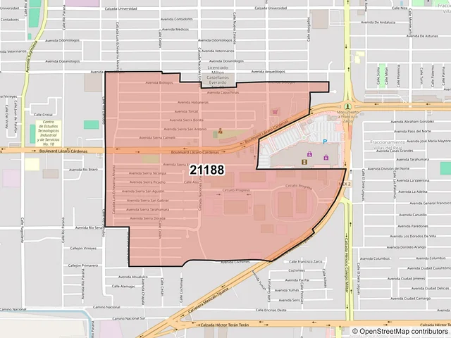Mapa del código postal 21188, Mexicali, Baja California
