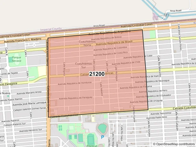 Mapa del código postal 21200, Mexicali, Baja California