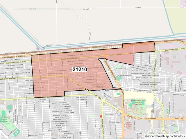 Mapa del código postal 21210, Mexicali, Baja California