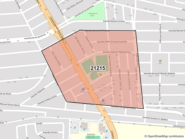 Mapa del código postal 21215, Mexicali, Baja California