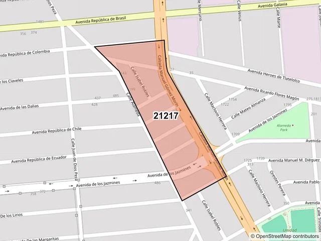 Mapa del código postal 21217, Mexicali, Baja California