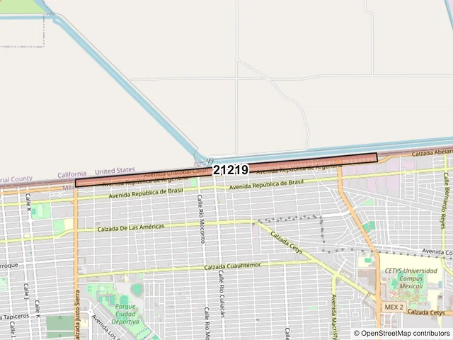 Mapa del código postal 21219, Mexicali, Baja California