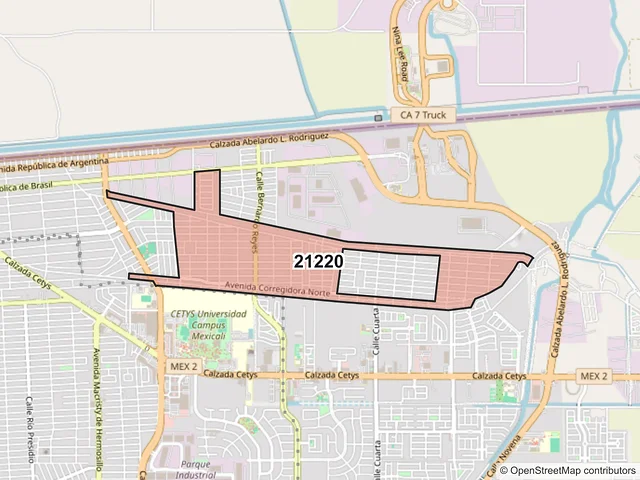 Mapa del código postal 21220, Mexicali, Baja California