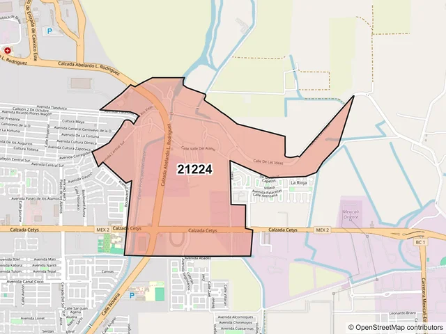 Mapa del código postal 21224, Mexicali, Baja California