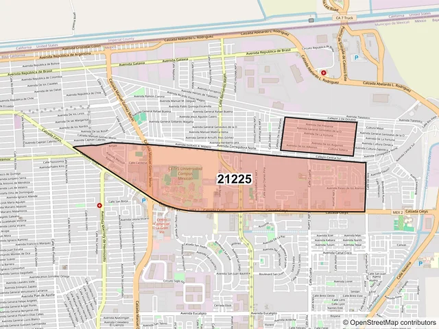 Mapa del código postal 21225, Mexicali, Baja California