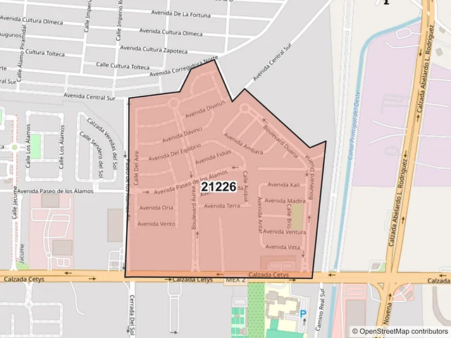 Mapa del código postal 21226, Mexicali, Baja California