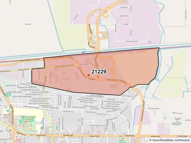 Mapa del código postal 21229, Mexicali, Baja California