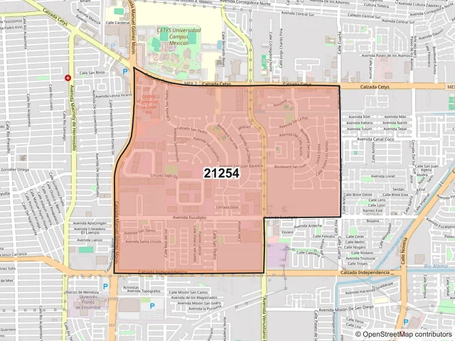 Mapa del código postal 21254, Mexicali, Baja California
