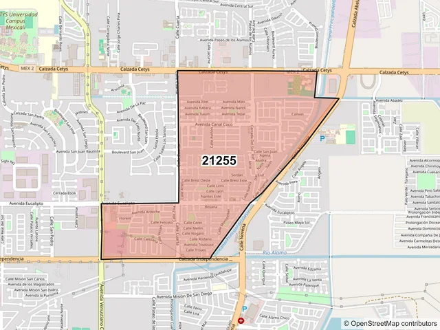 Mapa del código postal 21255, Mexicali, Baja California