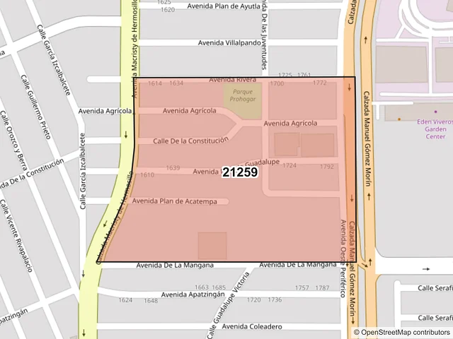 Mapa del código postal 21259, Mexicali, Baja California