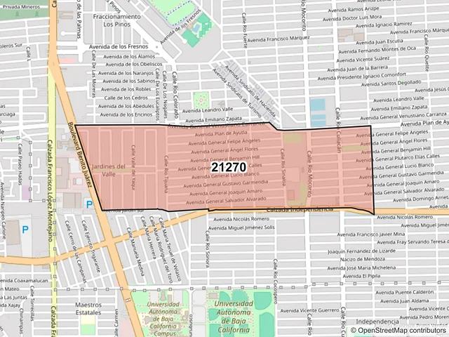 Mapa del código postal 21270, Mexicali, Baja California