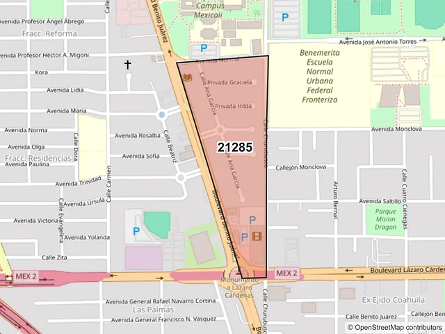 Mapa del código postal 21285, Mexicali, Baja California