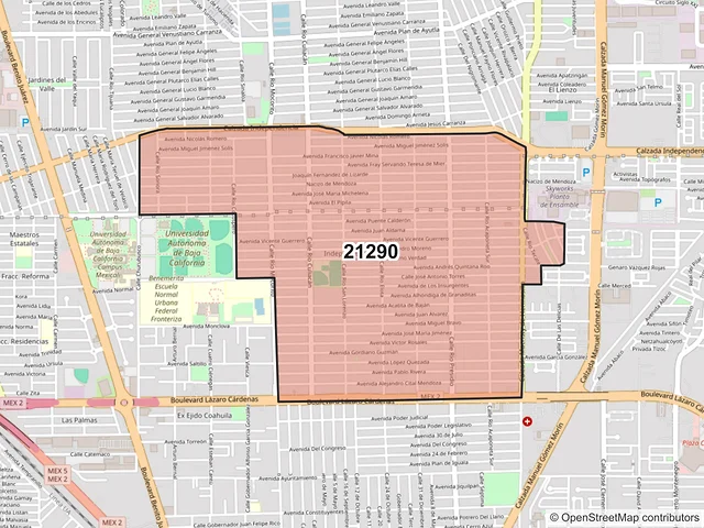 Mapa del código postal 21290, Mexicali, Baja California