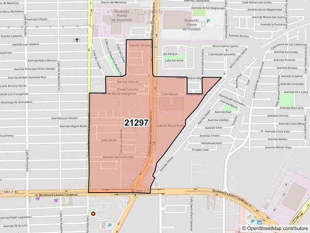 Mapa del código postal 21297, Mexicali, Baja California