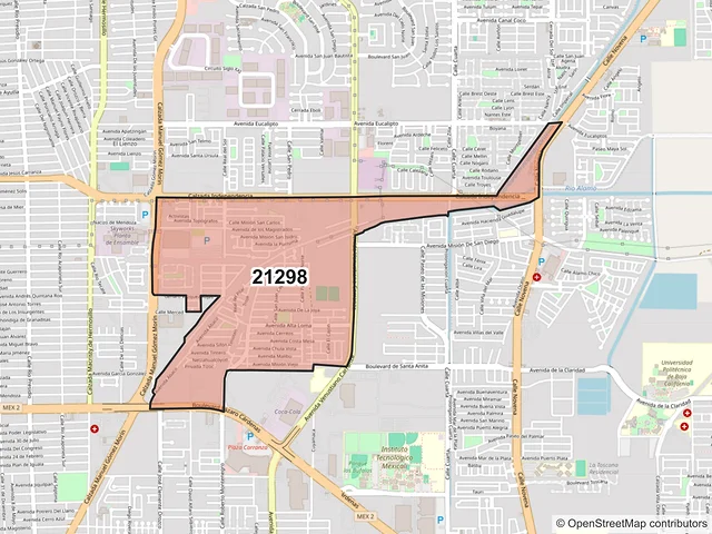 Mapa del código postal 21298, Mexicali, Baja California