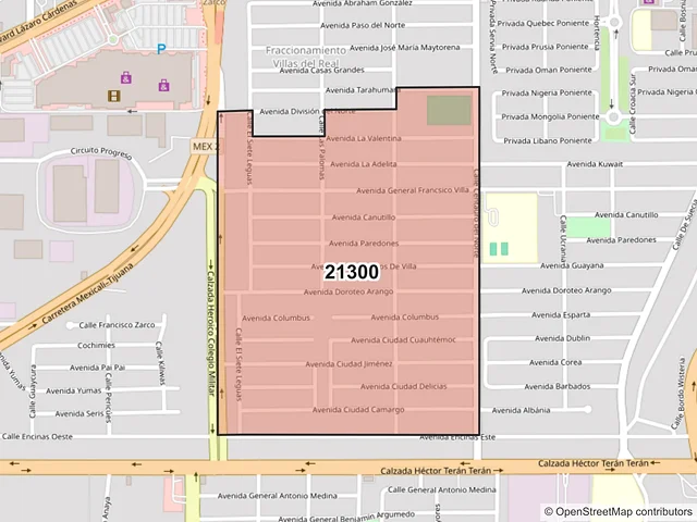 Mapa del código postal 21300, Mexicali, Baja California