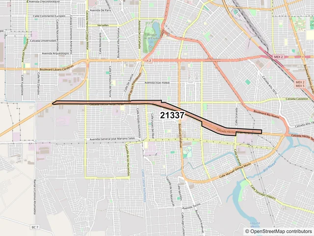 Mapa del código postal 21337, Mexicali, Baja California