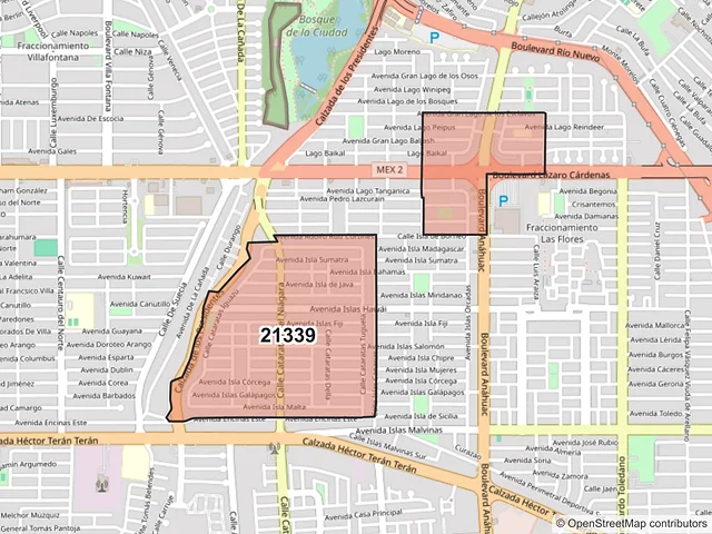 Mapa del código postal 21339, Mexicali, Baja California