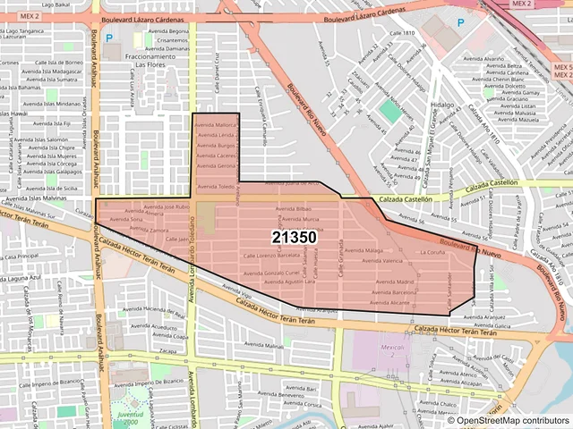 Mapa del código postal 21350, Mexicali, Baja California