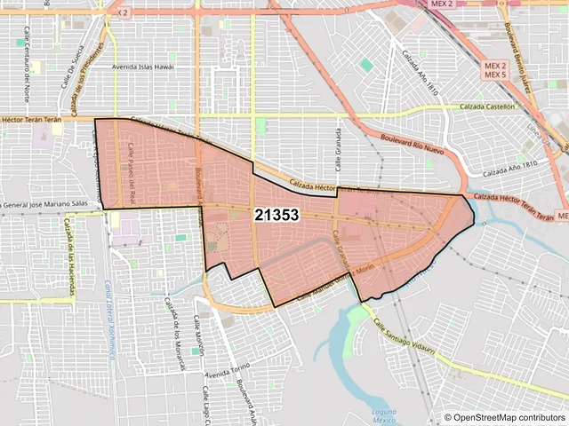 Mapa del código postal 21353, Mexicali, Baja California