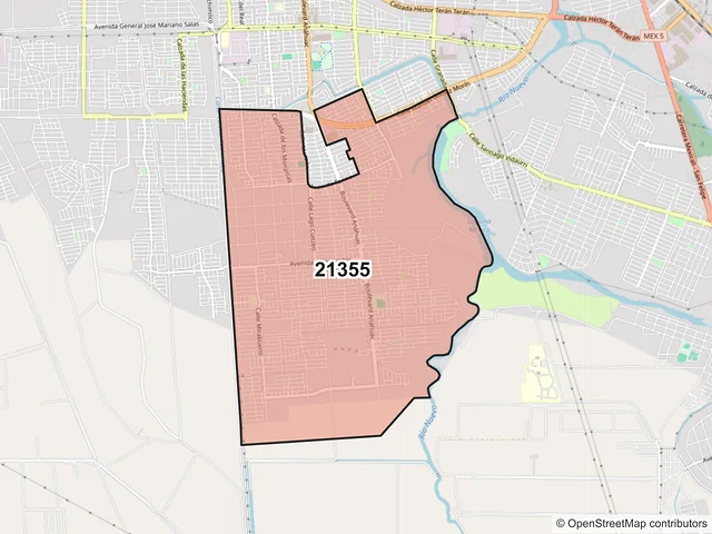 Mapa del código postal 21355, Mexicali, Baja California