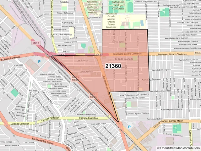 Mapa del código postal 21360, Mexicali, Baja California