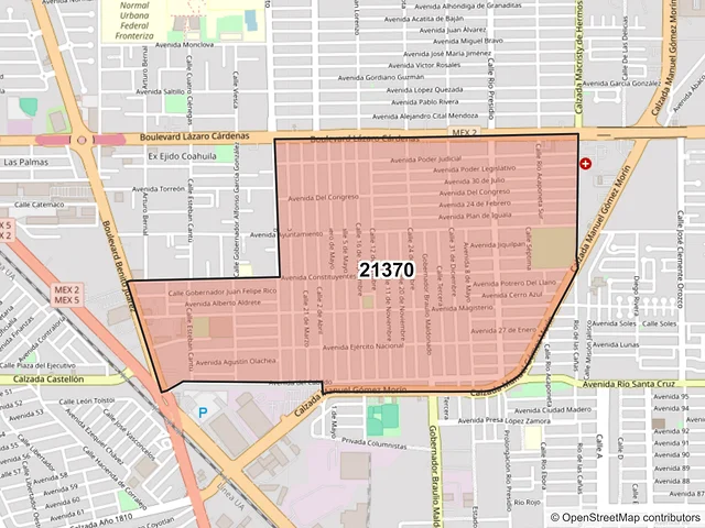 Mapa del código postal 21370, Mexicali, Baja California