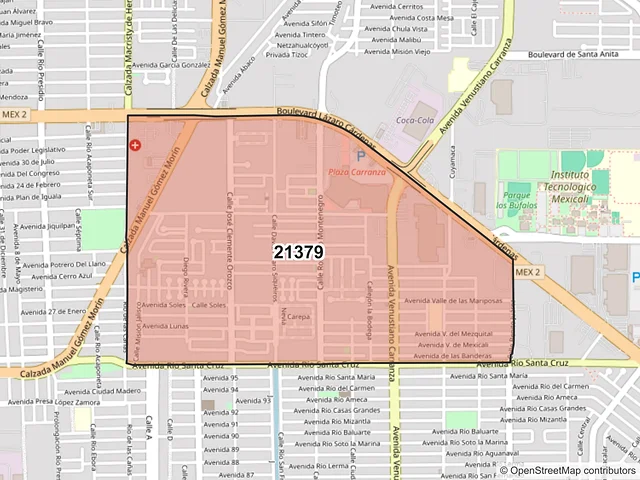 Mapa del código postal 21379, Mexicali, Baja California