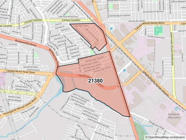 Mapa del código postal 21380, Mexicali, Baja California