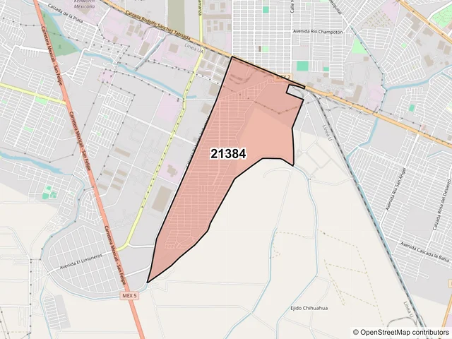 Mapa del código postal 21384, Mexicali, Baja California