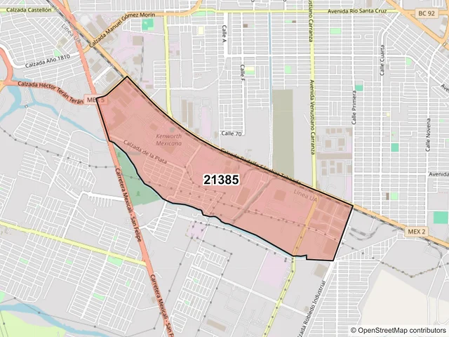 Mapa del código postal 21385, Mexicali, Baja California