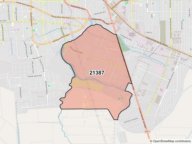 Mapa del código postal 21387, Mexicali, Baja California