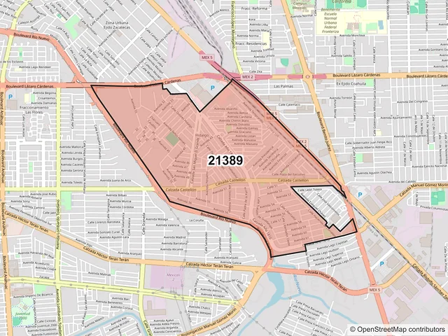 Mapa del código postal 21389, Mexicali, Baja California